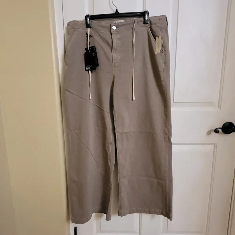 ANTHROPOLOGIE Paige Carly High-Rise Wide-Leg Jeans Moss Taupe Sz: 33 NWT - Picture 6 of 13